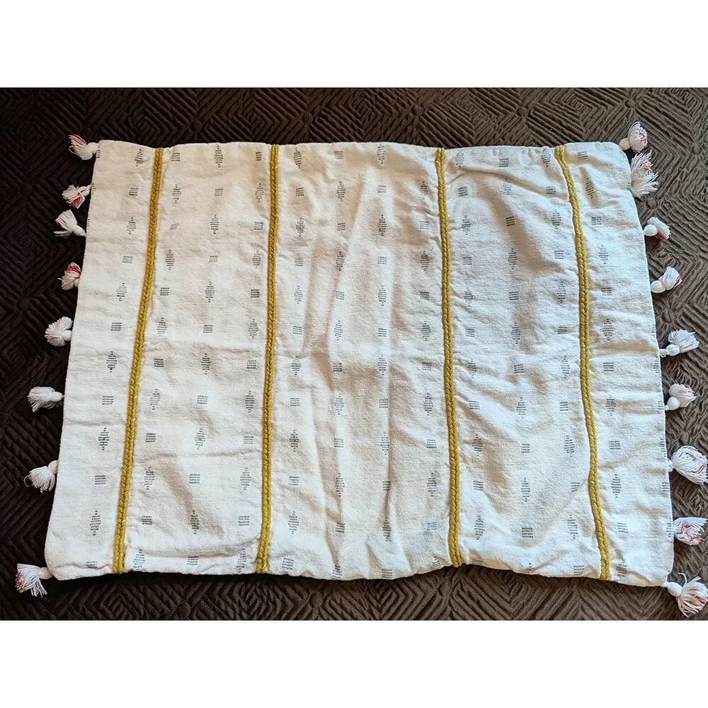 Anthropologie Tasseled Araya White + Gold Sham - New